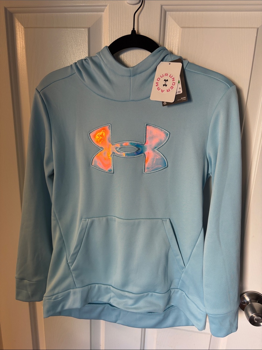 Under Armour Girls Light Blue Hoodie with Iridescent Logo NWT